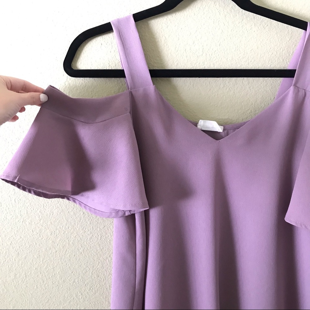 Sienna Sky Cold Shoulder Dusty Purple V Neck Top